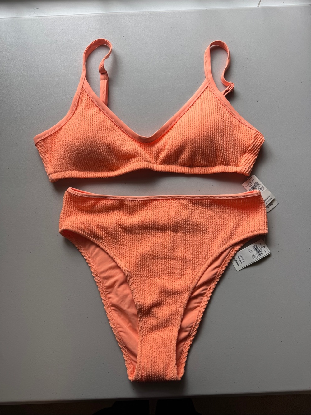 aerie Coral Textured Two-Piece Bikini Set (XL top and L bottom)